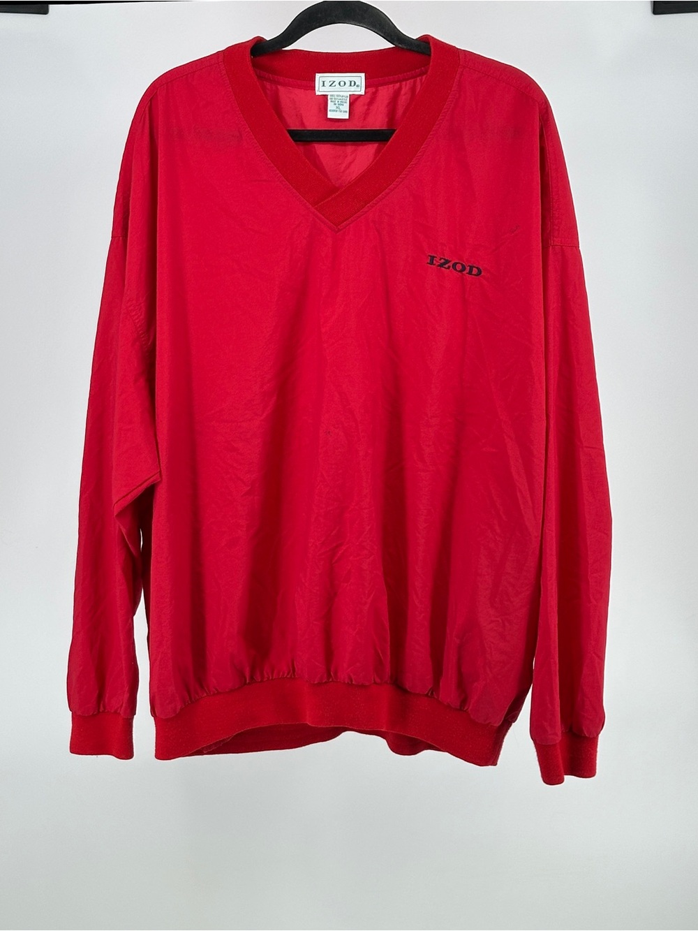 Vintage Izod Men's XL Bright Red V-Neck Pullover Warmup Windsuit 90’s